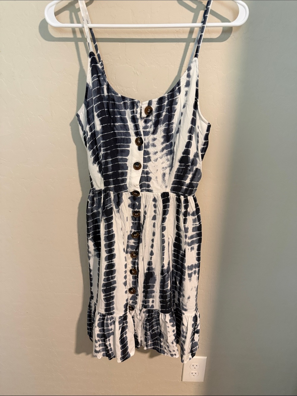 Sleeveless Black & White Tie-Dye Button-Front Sundress